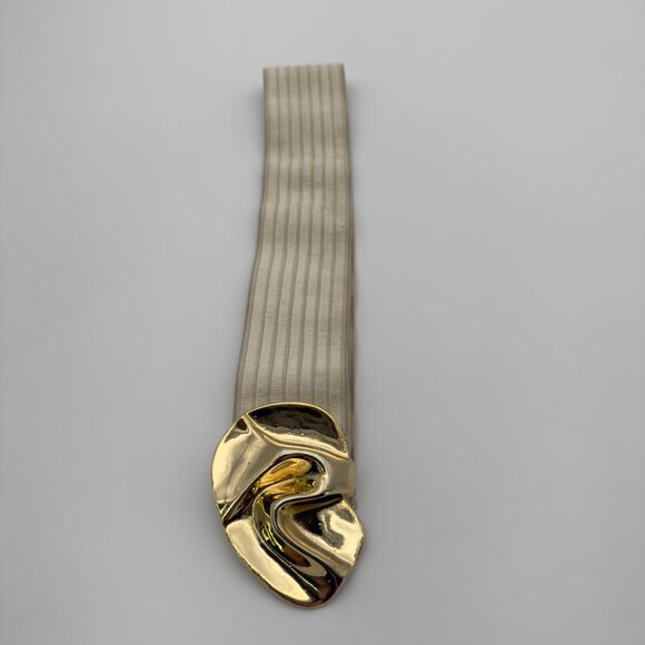 CHARMANT Gold-Tone Abstract Swirl Floral Elastic Stretch Belt, 2.5″ Wide 25.5" L - Picture 6 of 10